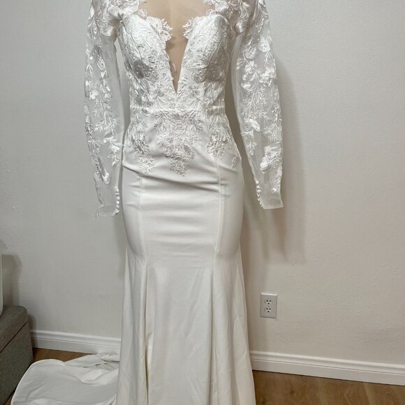 Lulus Wedding Eternity With You White Lace Long Sleeve Dress Size 2 - Picture 13 of 15